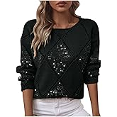 Women Sequin Sweater Hollow Out Sparkly Knit Pullover Fall Fashion Casual Lightweight Sparkle Glitter Knitted Tops