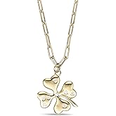 Lavari Jewelers 1/10 Carat Lab Grown Diamond Four Leaf Clover Pendant for Women I 925 Sterling Silver w 18k Yellow Gold Plating Necklace for Her I 18 Inch Paperclip Link Chain with Lobster Claw Clasp