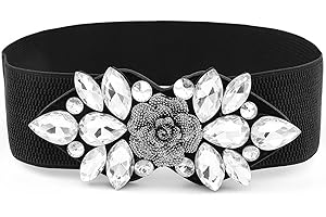 Wriidy Rhinestone Stretch Belt Wide Dressy Belt Plus Size Women Flower Elastic Belts Fancy Dress Waist Accessories for Girls