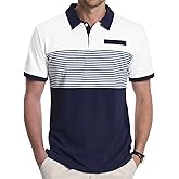Aiyino Men's Color Block Polo Shirts, Short Sleeve Two-Tone Striped Cotton Golf T-Shirt for Men