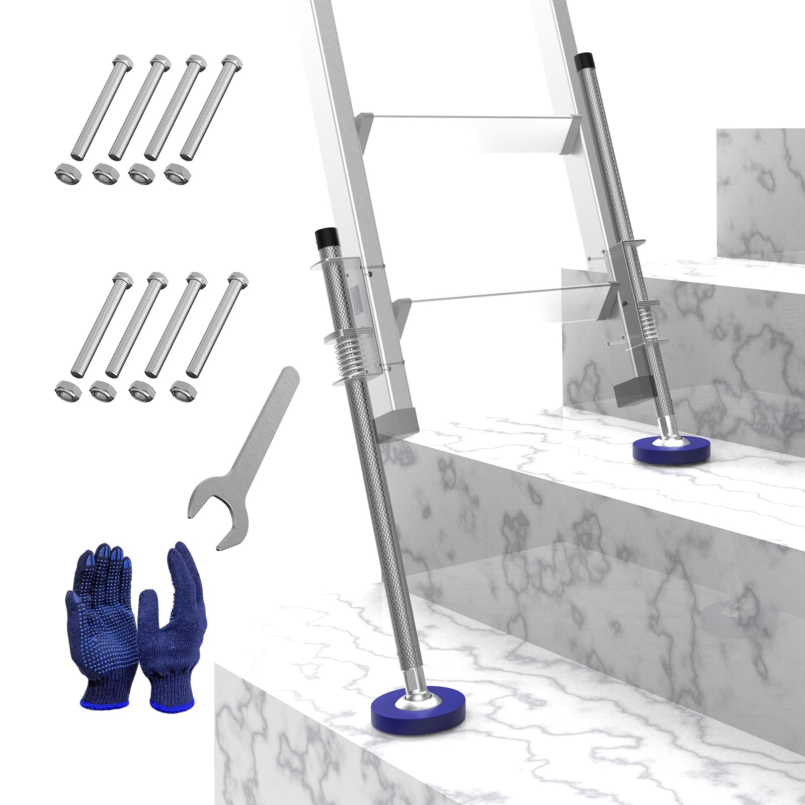 Photo 1 of KARRYTON Blue Ladder Levelers for Type II,I and IA Extension Ladders up to 32’,with Anti-Slip Threaded and Adjustable Extension Ladder Legs for Stairs and All Surfaces - Pair (Standard Version ?20"?)