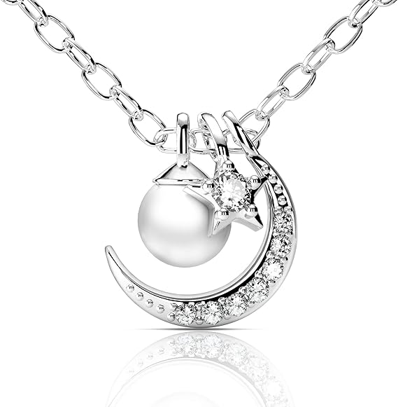 Amazon 星月パールネックレス レディース スワロフスキー ジルコニア 7種着る方法 シルバー 925誕生日プレゼント ネックレス 通販