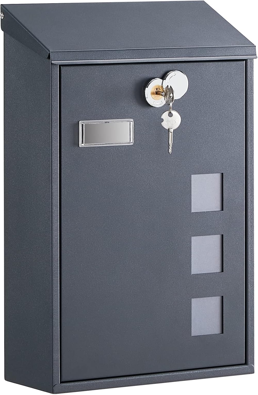 SONGMICS Anthracite Grey Wall Mounted Letterbox Mailbox Copper Lock Viewing