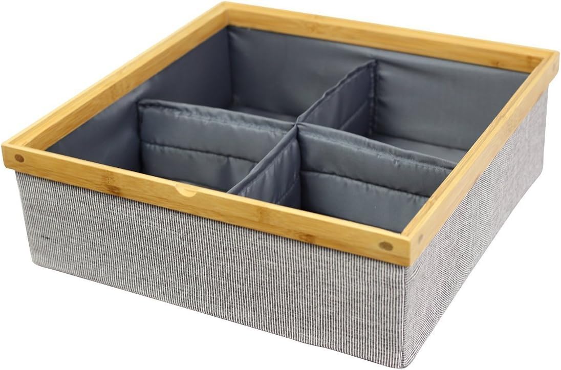 In This Space Twill Stackable Closet Tray 4-Dividers Drawer and Closet Storage Bin