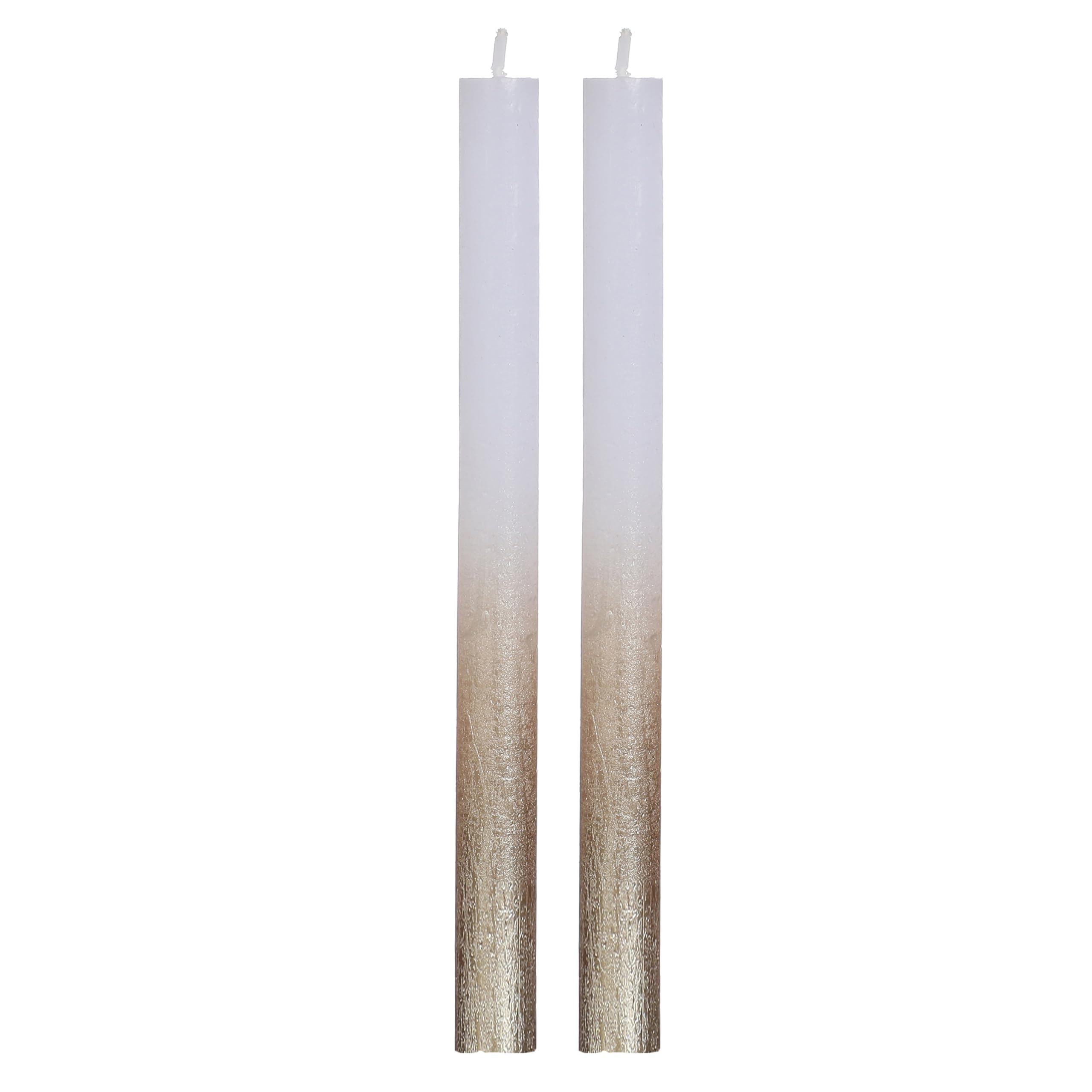 Taper Candles Set – 2 x Long Burning Dripless Dinner Table Taper Candles, White with Gold Accent, 25 cm, 10 Hours