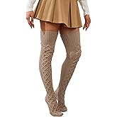 WODECASA Women's Cable Knitted Thigh High Socks Leg Warmers Extra Long Warm Over Knee High Winter Stockings