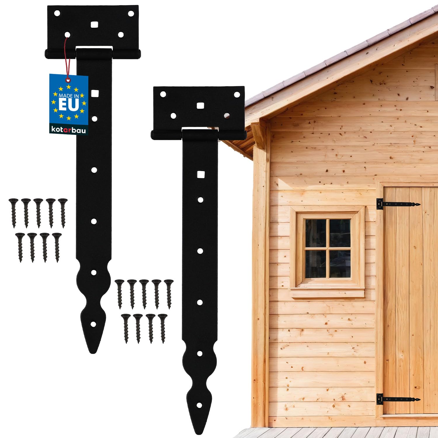 KOTARBAU® Set of 2 cross hinges, T-hinges, sizename, decorative shutter hinge, powder-coated, black (300 mm)