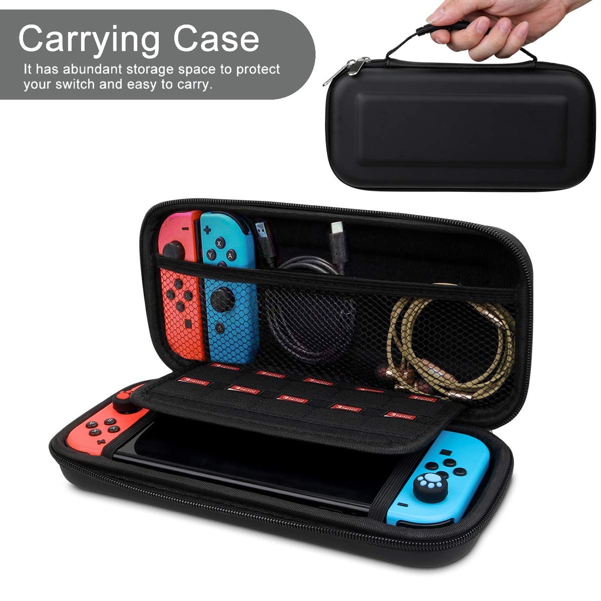 Switch Accessories Bundle, Kit with Carrying Case, Protective Case with Screen Protector, Compact Playstand,Game Case, Joystick Cap, Charging Dock, Grip and Steering Wheel for Nintendo Switch(10-in-1): Video Games