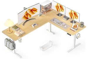 WALKINGDESK 75x61 Inches Reversible L Shaped Standing Desk, Height Adjustable with Cup Holder, Electric Corner Computer Works