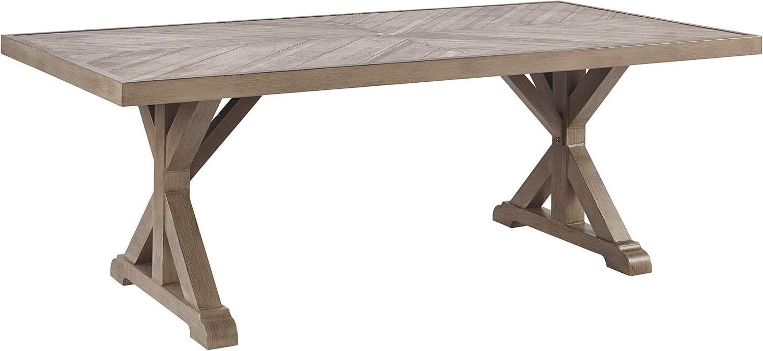 Amazon Com Beachcroft Outdoor Farmhouse Beige Dining Table With Porcelain Top And Umbrella Hole Garden Outdoor