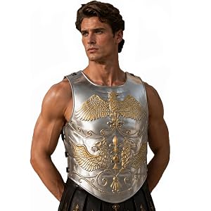 Vylulvxy Adult Roman Warrior Chest Armor Costume Knight Armor Plastic Gladiator Breastplate with Elastic Back Straps