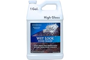Wet Look Natural Stone Sealer. Durable, Long-Lasting Gloss Protection. Interior and Exterior Pavers, Slate, Sandstone, Travertine, Flagstone, Driveways, Garage Floors, etc. Black Diamond Stoneworks.