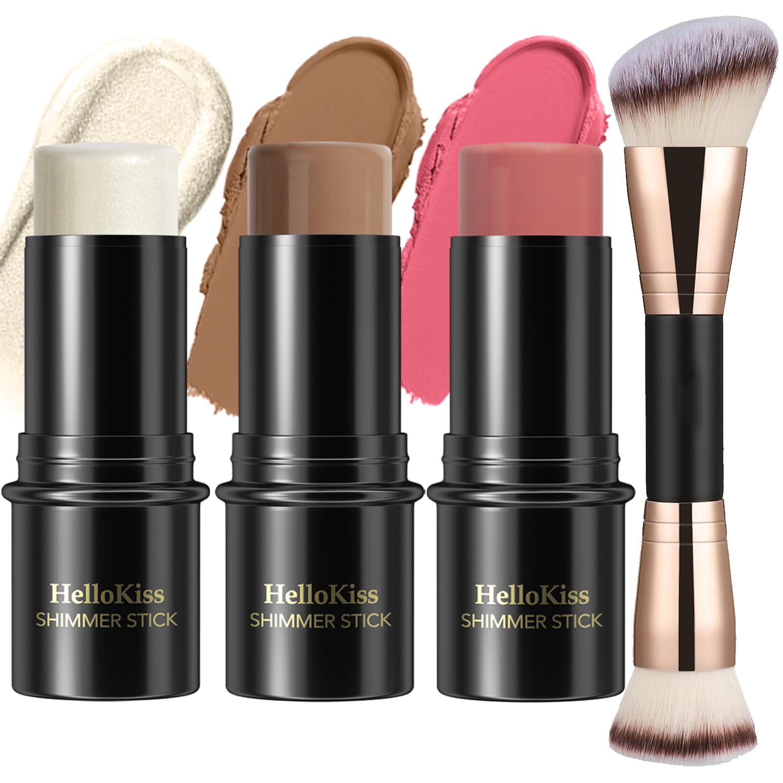 3 Pcs Cream Contour Stick Makeup Kit,Shades with Highlighter,Blush and Bronzer Contour Stick for Sculpt the Cheeks,Waterproof, Matte & Dewy Finish (Light-Medium,#02+#10+#12)