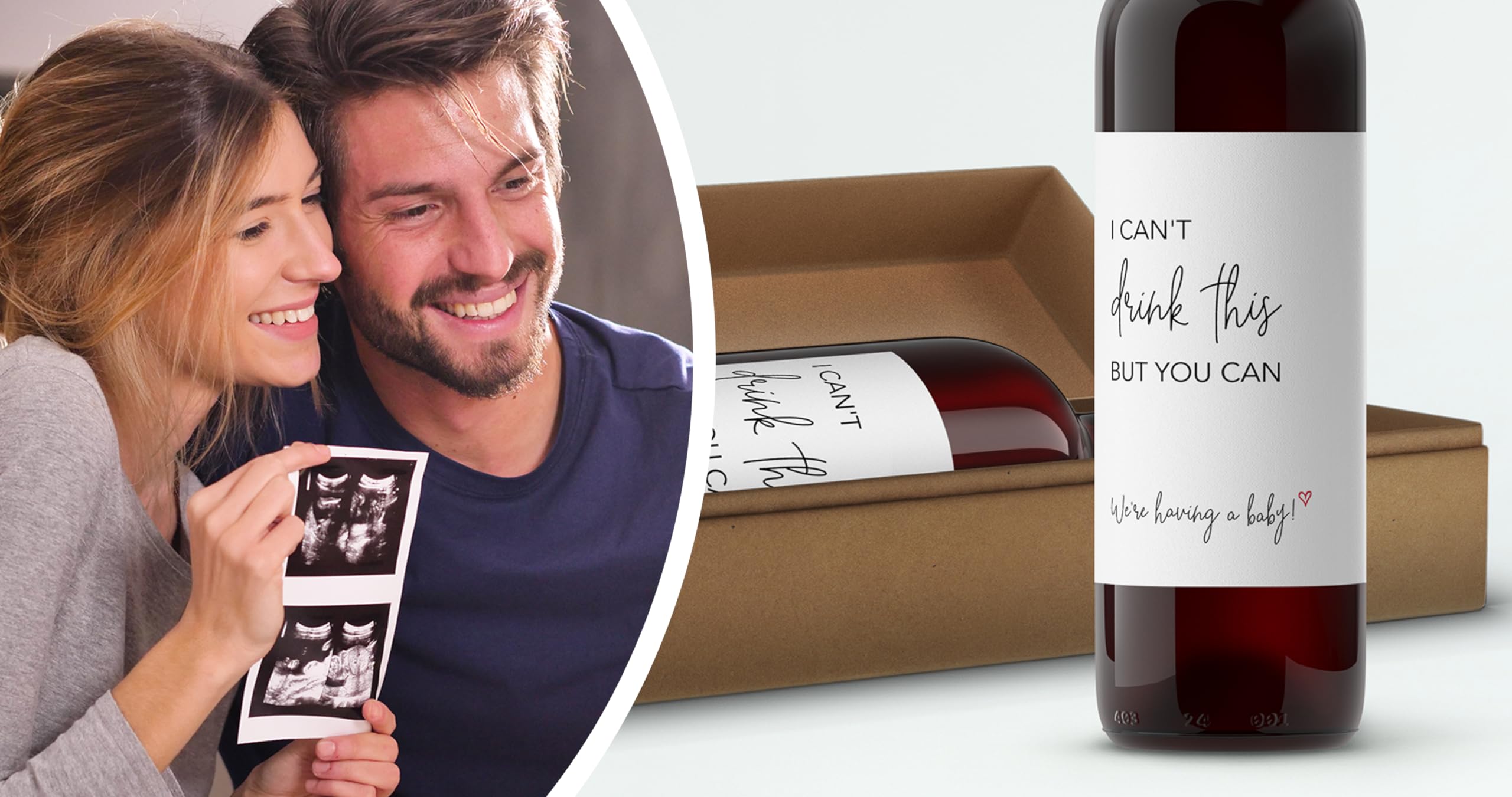 I can't drink this but you can ● SET of 5 ● GENDER NEUTRAL Pregnancy Announcement Wine Labels, Baby Reveal Wine Label, Announcement to Parents Friends Family Sticker, Alternative to card (Minimalist)