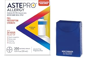 Astepro Nasal Spray and Tissue Bundle, 24-Hour Allergy Relief, Steroid-Free Azelastine HCI, Nasal Congestion, Runny & Itchy Nose, 200 Metered Sprays (Packaging May Vary)