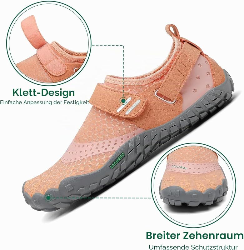 Barfußschuhe Damen Barfussschuhe Frauen Barfuss Schuhe Outdoor Zehenschuhe rutschfest Fitnessschuhe Barefoot Shoes mit Zero-Drop Solhe, Nimble Ⅰ - Barfußschuhe Orange A, Gr.38 EU