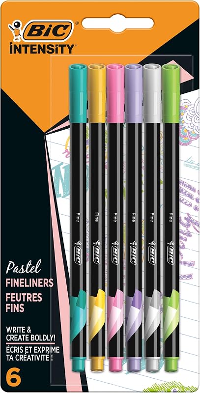 Conjunto de mesa bic pastel com marcadores, lapiseiras, marcadores e marcadores de ponta fina - tinta pastel e corpo variados, pacote de 23