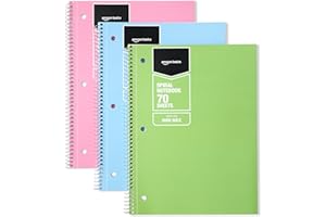 鶹 Basics Wide Ruled Spiral Notebook, 70 Sheets, 8" x 10-1/2", Assorted Pastel Colors, 3 pack