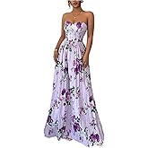 OYOANGLE Women's Boho Floral Strapless Dress Sleeveless Pleated A Line Maxi Tube Top Dresses Summer Sundress