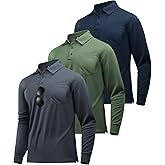 ZITY 3 Pack Long Sleeve Polo Shirts for Men with Pocket Moisture Wicking Outdoor Workwear Office Casual Collared Shirts Fall