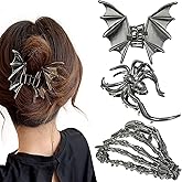 Parcce 3 Pieces Large Metal Spider Net Bat Hand Hair Claw Clips for Women and Girls Thick Long Hair, Gothic Decor Skeleton Spooky Hair Styling Accessories for Halloween Christmas Gifts