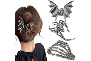 Parcce 3 Pieces Large Metal Spider Net Bat Hand Hair Claw Clips for Women and Girls Thick Long Hair, Nonslip Skeleton Spooky Barrette Headband Hair Styling Accessories for Halloween Christmas Gifts