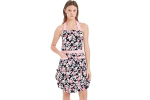 ALIPOBO Lovely Apron for Women, Lady’ s Cotton Apron with Adjustable Neck Strap, 2 Pockets and 41.5” Long Ties, Cute Apron for Kitchen Cooking, Home Baking - 30” x 27” - 1 Pcs