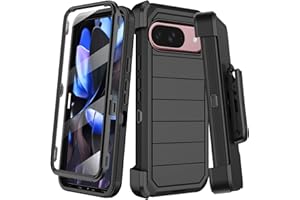 KECAI for Google Pixel 9 Case,Pixel 9 Pro Case with Built-in Screen Protector,Belt Clip Holster,Heavy Duty Shockproof Drop Protection Military Grade Rugged Full Body Cover with Kickstand (Black)