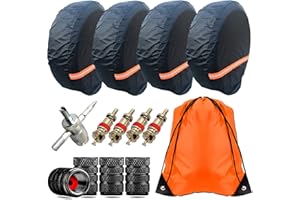 AOOTF RV Tire Covers Set of 4- Waterproof Tire Covers for RV Wheel Travel Trailer Camper Car Truck SUV Motorhome, Wheel Tire Protectors Fit 26" to 29", Safety Night Reflective, Valve Tools, Black