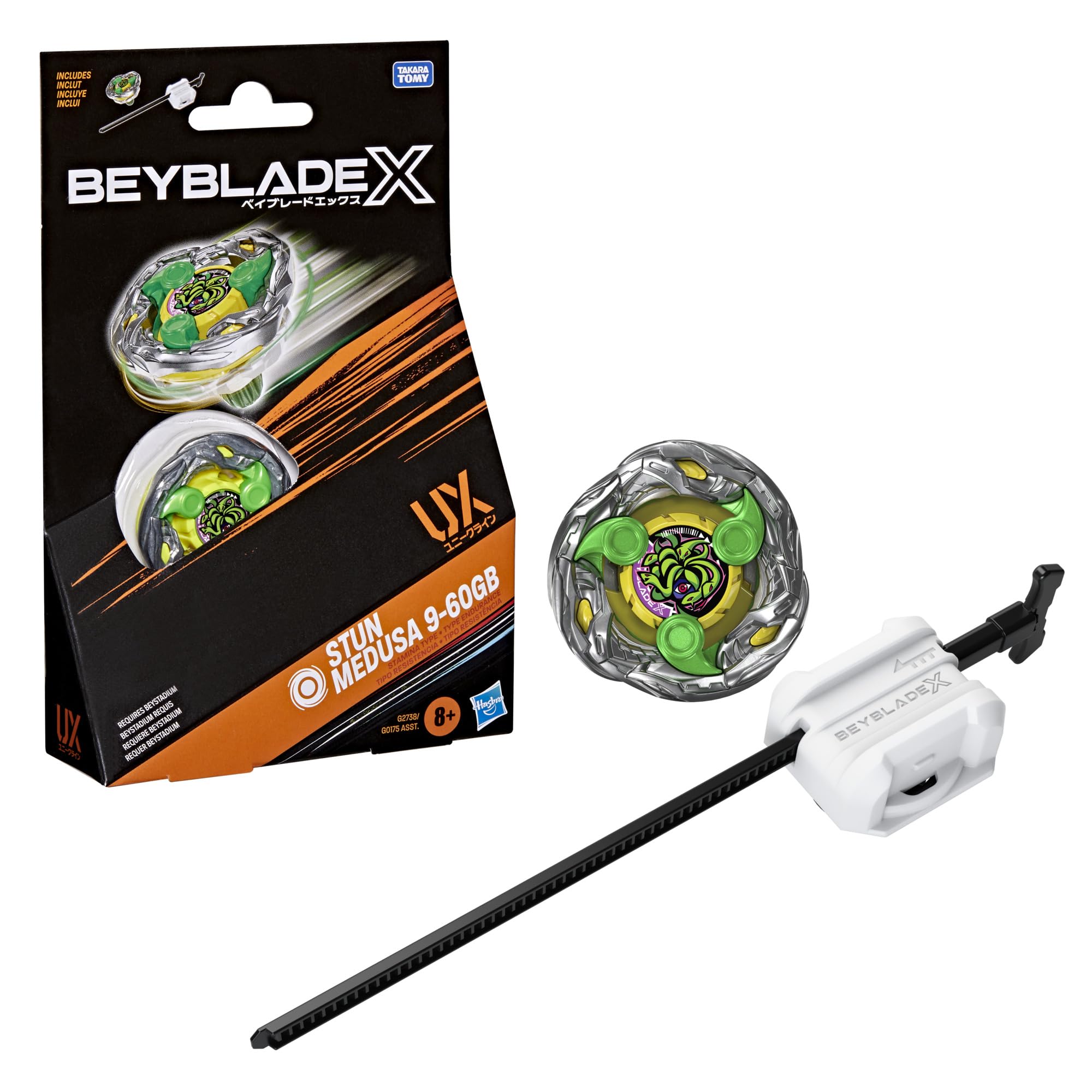 BEY BLADE X Stun Medusa 9-60GB UX Starter Pack Set with Takara Tomy Stamina Type Top and Launcher, Battling Tops Game Toys, Ages 8+
