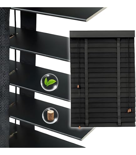 Wooden Venetian Blinds – Horizontal Slat Blackout Shades, Cordless 4-in-1 System, 120x180cm (47"x71") For Privacy & Sun Protection