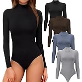 MLYENX 5 Pack Long Sleeve Body Suits Womens Mock Turtleneck Casual Basic Stretchy Body Suits Tops