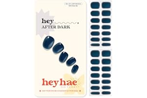 heyhae Semi Cured Gel Nail Strips | No LED Lamp Needed | Fall, Navy, Solid, Jelly | Easy Apply & Remove, Salon Quality | Includes 28 Strips, 1 Prep Pads, Nail File & Wooden stick - Hey, After Dark