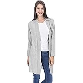 State Cashmere Women's 100% Cashmere Open Front Long Cardigan Oversized Sweater with Straight Hem