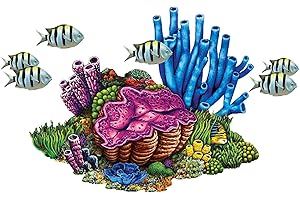 CUSTOM MOSAICS, INC. Coral Reef with Fish Porcelain Swimming Pool Mosaic (27" x 22")