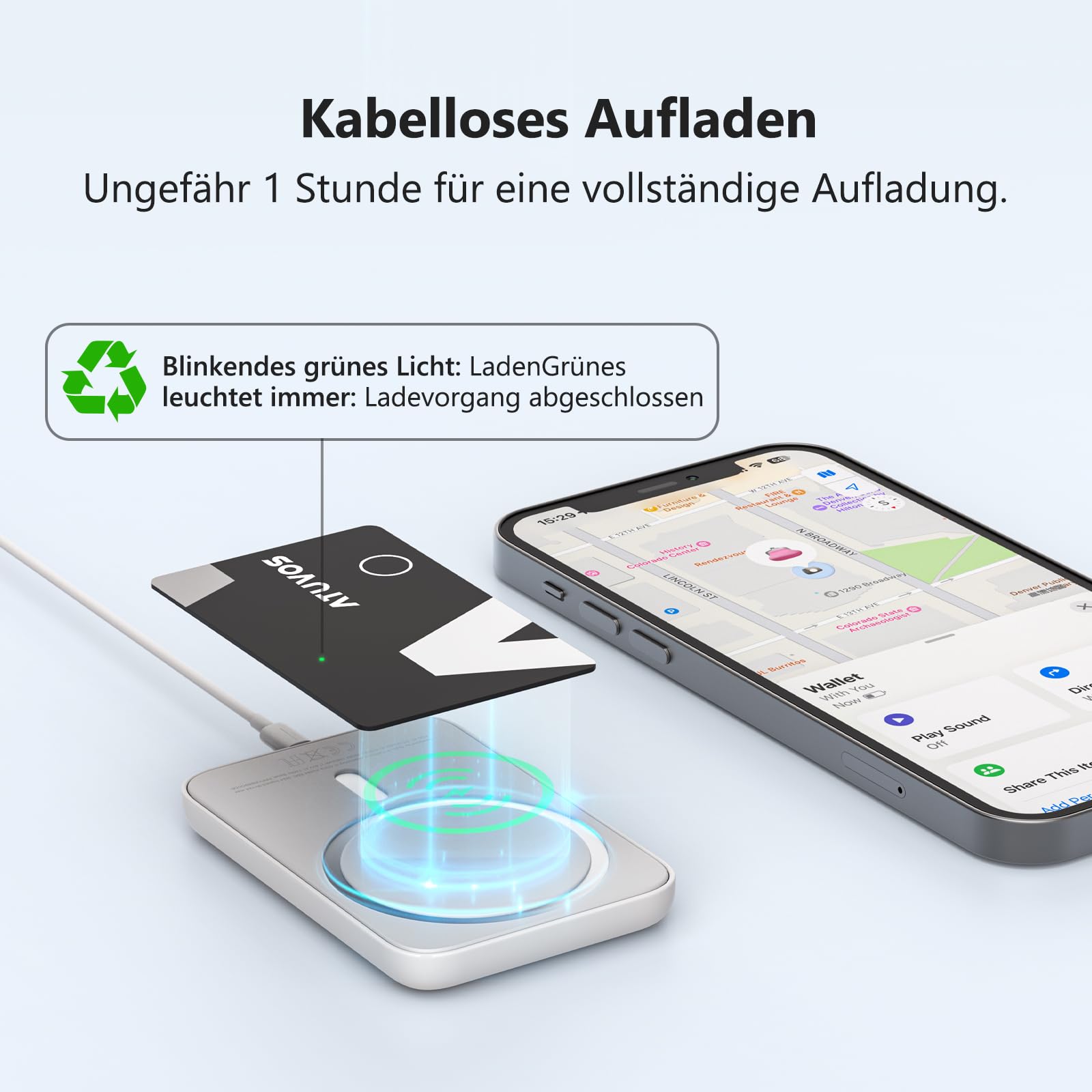 ATUVOS Air Tag Card Wallet Tracker Karte Thin 1.6mm 2er Pack, Wiederaufladbarer Geldbörsenfinder Kompatibel mit Apple Wo ist? APP (iOS NUR,Android Not Supported),Item Finder für Reisekoffer/Geldbeutel 3