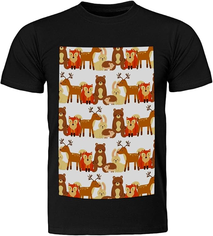 T-Shirt mit Waldmotiven, aus Baumwolle, kurzärmelig, Rundhalsausschnitt