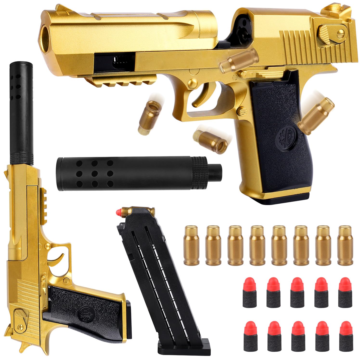 Dncvb Toy Gun Kids, Foam Blaster Toy Gun, Pistol Realistic with Soft Bullets, Golden Soft Bullet Gun for Shooting Games, Gifts for Boys Girls Teenagers