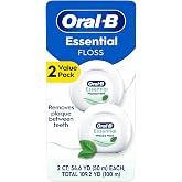 EssentialFloss Mint Dental Floss, Cavity Defense, Waxed, Value 2 Pack (50m Each)