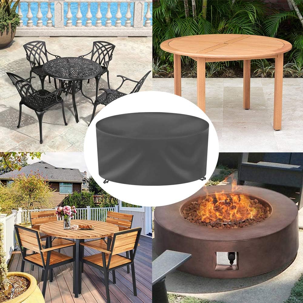 STARTWO Patio Furniture Cover Heavy Duty Waterproof Anti-Fading Cover for Outdoor Round Table & Chairs Set, Grey 60" x 28" : Garden & Outdoor