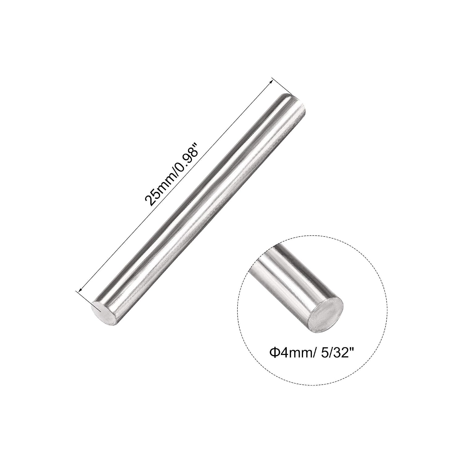 Sourcing Map 304 Stainless Steel Round Rod - 4mm x 25mm, 10pcs - DIY Craft Model Plane Ship Cars, Silver - Image 3