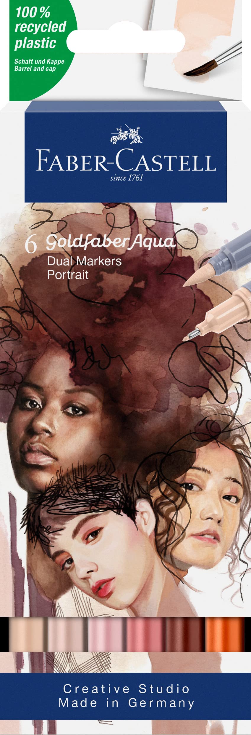 Faber-Castell Creative Studio Goldfaber Aqua Dual Marker, Portrait, Wallet of 6, Art, Craft, Drawing, Sketching, Home, School, University, Colouring