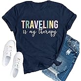 TUPOSU Travel Shirts for Women Travelers Trip Shirts Traveling is My Therapy Tees