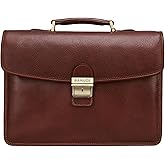 Banuce Vintage Genuine Full Grain Italian Leather Briefcase for Men with Lock 14 Inch Laptop Bag Business Work Bags Attache Case Brown