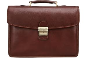 Banuce Vintage Genuine Full Grain Italian Leather Briefcase for Men with Lock 14 Inch Laptop Bag Business Work Bags Attache Case Brown