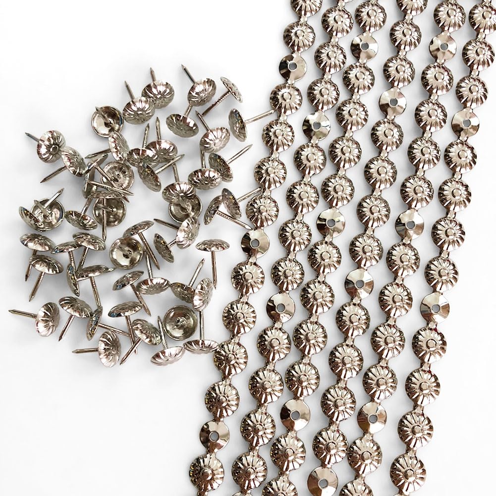 Let's Decorate 10Meters D11mm Upholstery Tacks Nickel Flower Sofa Nailhead Strips,Furniture Bench Sofa Tacks,Loosing Tacks Matched,DIY Furniture Accessory(H:11mm Nickel Flower)