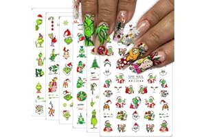 FUKIDOG Christmas Nail Art Stickers Funny Cartoon Green Monster Design 3D Self-Adhesive Nail Decals Xmas Tree Santa Claus Acrylic Nail Decor Winter Nail DIY Manicure Accessories for Women