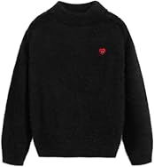 Aelfric Eden Fuzzy Soft Sweaters Mohair Oversized Solid Sweaters Mock Neck Knit Casual Pullover Trendy Outfits Blue