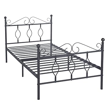 Aingoo Metallbett mit Lattenrost Bettrahmen Kopfteil Gästebett Jugendbett Kinderbett Single Bed Schwarz