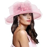 DRESHOW Women Organza Hat Church Cap Hats Clearance Kentucky Derby Cocktail Tea Party Wedding Flower Hat with Wide Brim